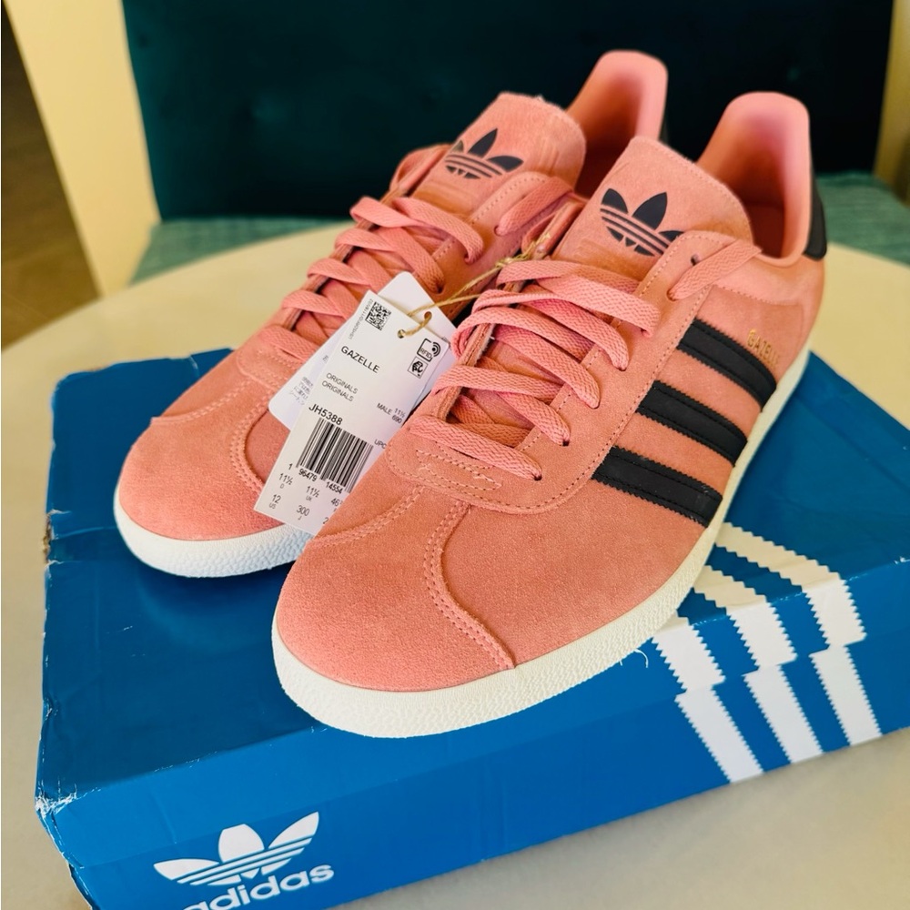 Adidas Men’s Size 12 Gazelle Coral and Black Sneakers - Brand New with Tags
